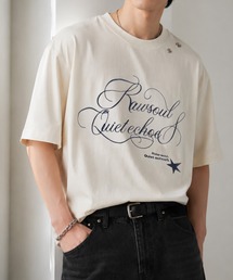 【82】筆記体ロゴ刺繍 アイレット クルーネックTシャツ/ユニセックス/レディース/メンズ