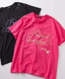 【82】筆記体ロゴ刺繍 アイレット クルーネックTシャツ/ユニセックス/レディース/メンズ