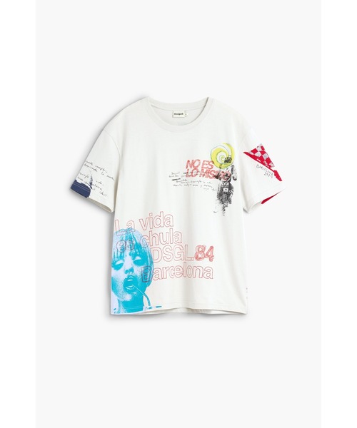 Desigual(デシグアル)の「マルチカラー グラフィック コラージュ Tシャツ【2026秋冬新作】(シャツ/ブラウス・メンズ・ホワイト・S/XL/XS/M/L)」の1枚目の写真