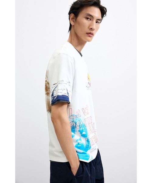 Desigual(デシグアル)の「マルチカラー グラフィック コラージュ Tシャツ【2026秋冬新作】(シャツ/ブラウス・メンズ・ホワイト・S/XL/XS/M/L)」の5枚目の写真