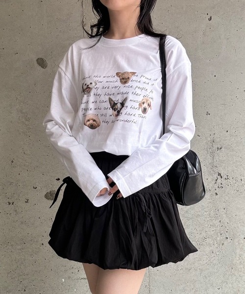 tunee(チュニー)の「レタリングDOGロンT/長袖Tシャツ(hsyd)(Tシャツ/カットソー・レディース・ホワイト・MEDIUM)」の1枚目の写真