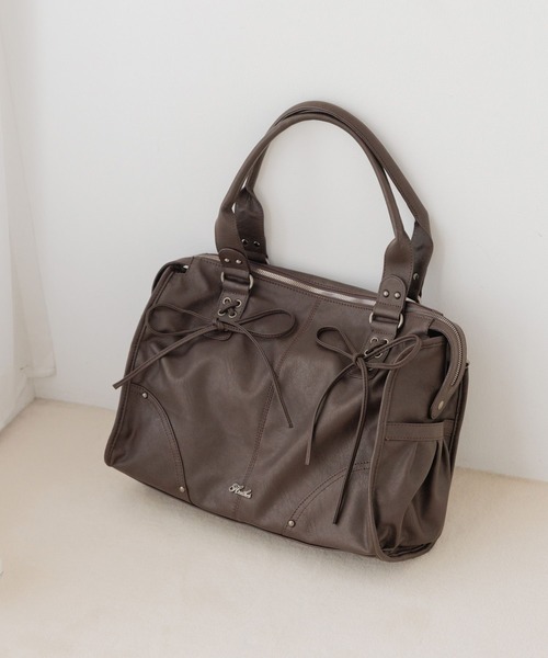 Heather(ヘザー)の「【PC収納可】LACE UP リボンボストンBAG 1044884(トートバッグ・レディース・アイボリー/ブラック/ピンク/ダークブラウン・ONE SIZE)」の4枚目の写真