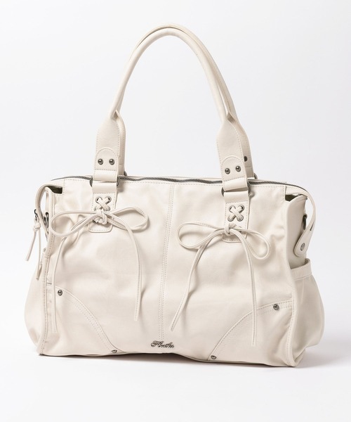 Heather（ヘザー）の「【PC収納可】LACE UP リボンボストンBAG　1044884（トートバッグ・レディース・アイボリー/ブラック/ピンク・ONE SIZE）」の5枚目の写真