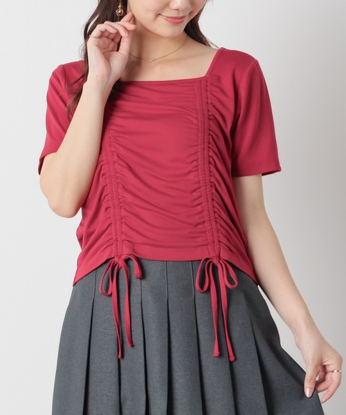 Honeys(ハニーズ)の「【ハニさら・吸水速乾・UVカット】フロントドロストトップス(Tシャツ/カットソー・レディース・イエロー/レッド/ブラック/ホワイト・L/M/S)」の4枚目の写真