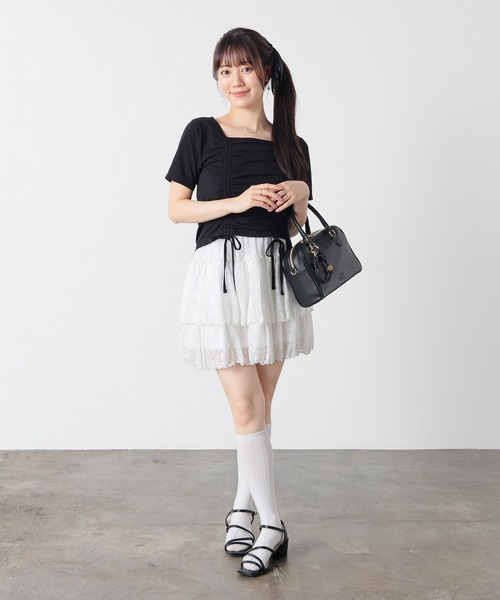 Honeys(ハニーズ)の「【ハニさら・吸水速乾・UVカット】フロントドロストトップス(Tシャツ/カットソー・レディース・イエロー/レッド/ブラック/ホワイト・L/M/S)」の8枚目の写真