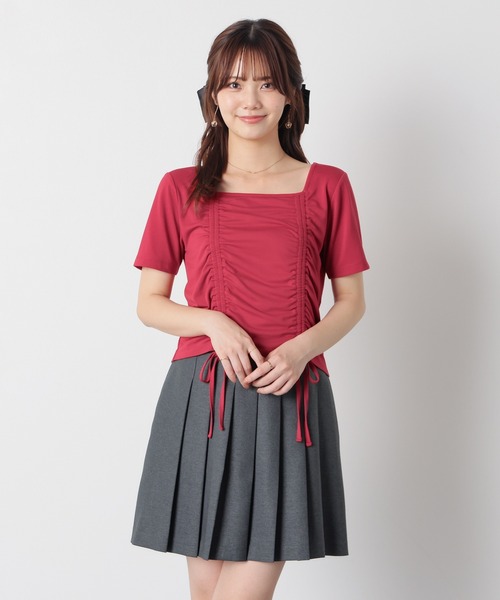 Honeys(ハニーズ)の「【ハニさら・吸水速乾・UVカット】フロントドロストトップス(Tシャツ/カットソー・レディース・イエロー/レッド/ブラック/ホワイト・L/M/S)」の11枚目の写真