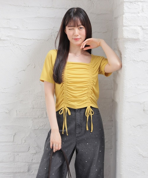 Honeys(ハニーズ)の「【ハニさら・吸水速乾・UVカット】フロントドロストトップス(Tシャツ/カットソー・レディース・イエロー/レッド/ブラック/ホワイト・L/M/S)」の14枚目の写真