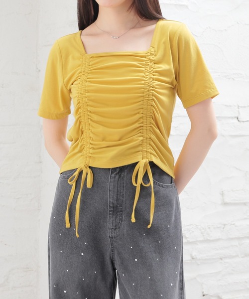 Honeys(ハニーズ)の「【ハニさら・吸水速乾・UVカット】フロントドロストトップス(Tシャツ/カットソー・レディース・イエロー/レッド/ブラック/ホワイト・L/M/S)」の15枚目の写真