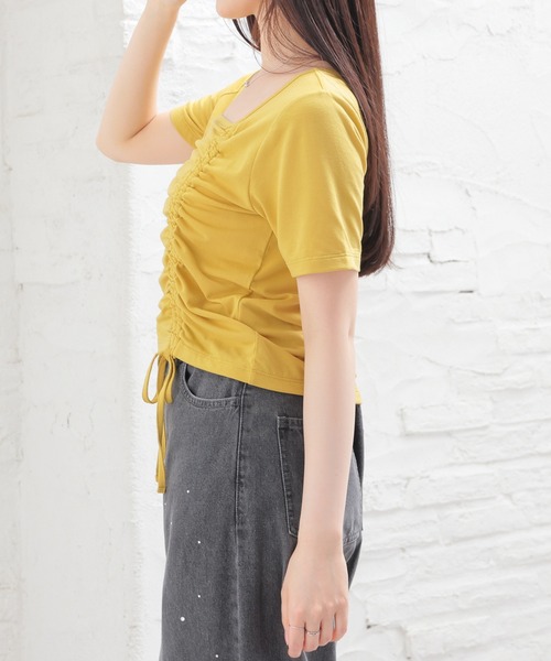 Honeys(ハニーズ)の「【ハニさら・吸水速乾・UVカット】フロントドロストトップス(Tシャツ/カットソー・レディース・イエロー/レッド/ブラック/ホワイト・L/M/S)」の16枚目の写真