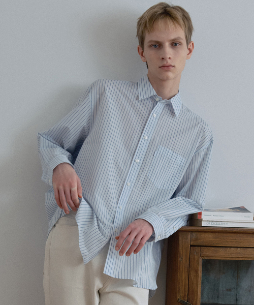 MINDBRIDGE（マインドブリッジ）の「[COUTURE]クリス50番手ライトブルーストライプオーバーサイズシャツ（シャツ/ブラウス・メンズ・ライトブルー・100/110/95/105）」の7枚目の写真