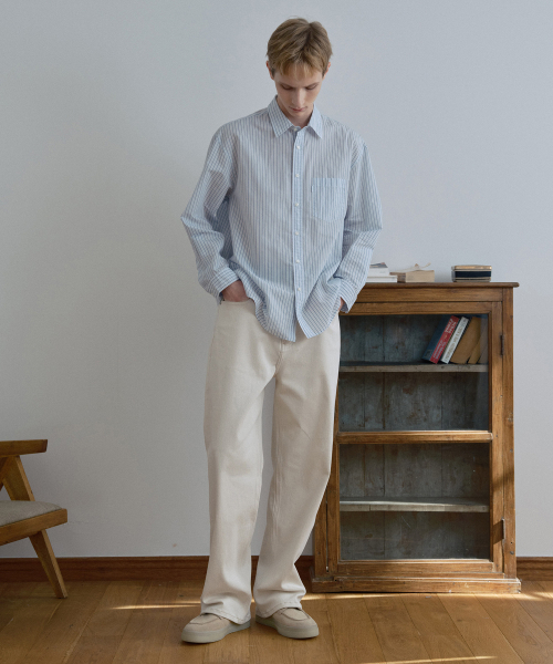 MINDBRIDGE（マインドブリッジ）の「[COUTURE]クリス50番手ライトブルーストライプオーバーサイズシャツ（シャツ/ブラウス・メンズ・ライトブルー・100/110/95/105）」の8枚目の写真