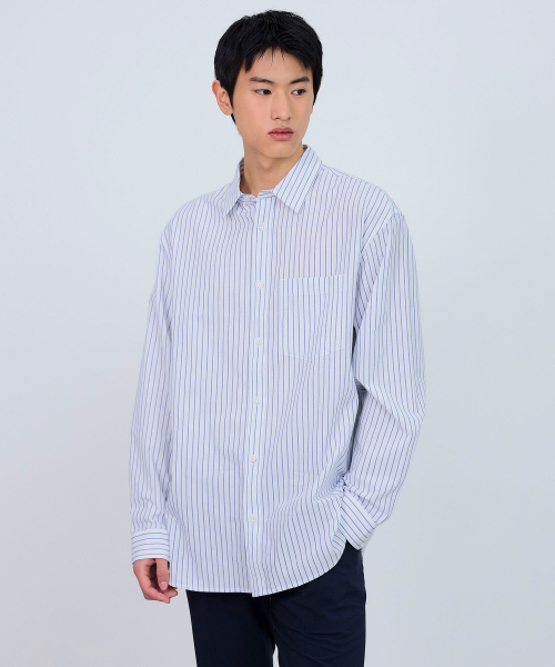 MINDBRIDGE（マインドブリッジ）の「[COUTURE]クリス50番手ライトブルーストライプオーバーサイズシャツ（シャツ/ブラウス・メンズ・ライトブルー・100/110/95/105）」の9枚目の写真