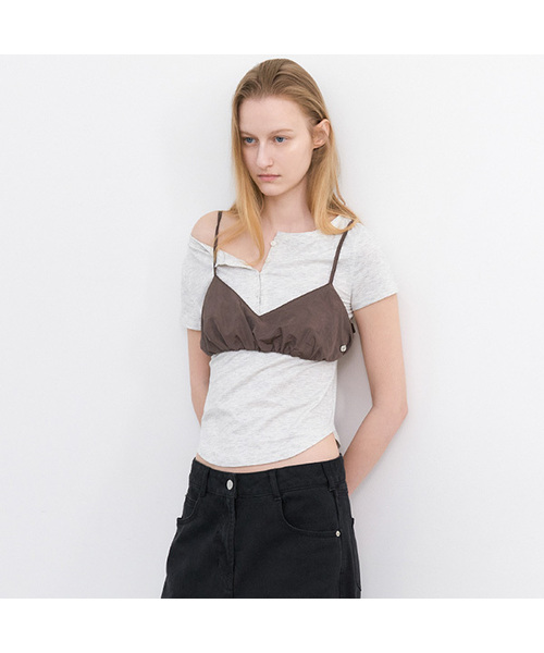 ATELIER NAIN(アトリエナイン)の「YU NYLON STRING BUSTIER (BL-4420)(Tシャツ/カットソー・レディース・シルバー/ブラウン・FREE)」の1枚目の写真