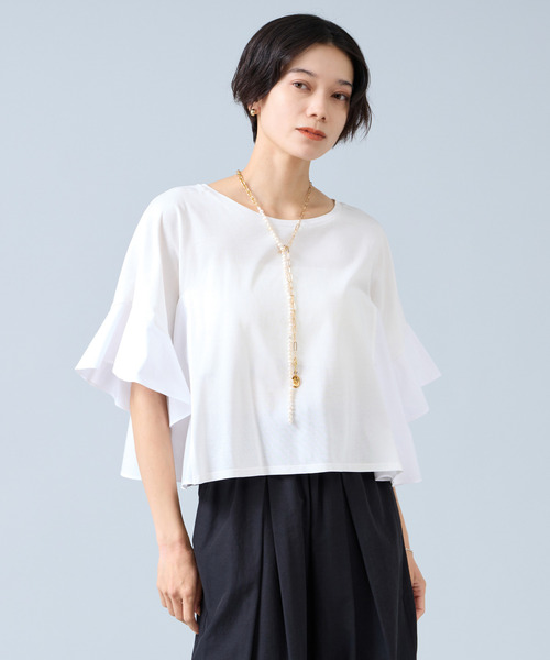 Liesse(リエス)の「布帛コンビフレアディティールカットソー(Tシャツ/カットソー・レディース・ブラック/オフホワイト・FREE)」の1枚目の写真