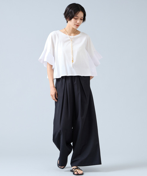 Liesse(リエス)の「布帛コンビフレアディティールカットソー(Tシャツ/カットソー・レディース・ブラック/オフホワイト・FREE)」の3枚目の写真