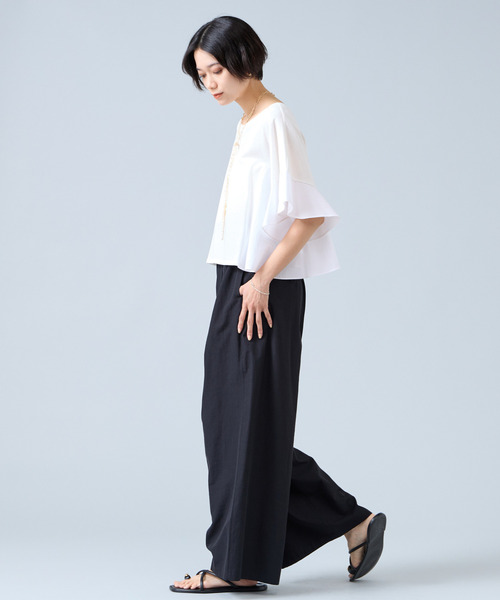 Liesse(リエス)の「布帛コンビフレアディティールカットソー(Tシャツ/カットソー・レディース・ブラック/オフホワイト・FREE)」の5枚目の写真