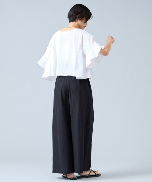 Liesse(リエス)の「布帛コンビフレアディティールカットソー(Tシャツ/カットソー・レディース・ブラック/オフホワイト・FREE)」の6枚目の写真