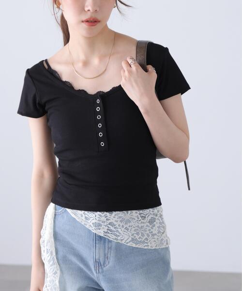 FREE'S MART(フリーズマート)の「◆キャミレイヤード風ヘンリーネックカットソー(Tシャツ/カットソー・レディース・ホワイト/ブラック・FREE)」の22枚目の写真
