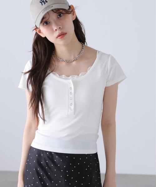 FREE'S MART(フリーズマート)の「◆キャミレイヤード風ヘンリーネックカットソー(Tシャツ/カットソー・レディース・ホワイト/ブラック・FREE)」の9枚目の写真