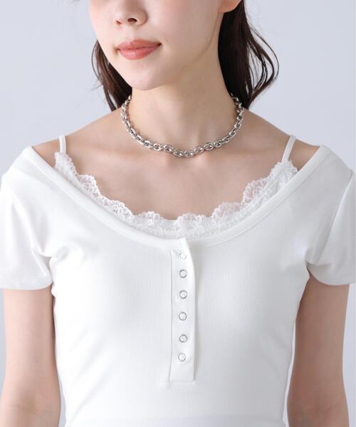 FREE'S MART(フリーズマート)の「◆キャミレイヤード風ヘンリーネックカットソー(Tシャツ/カットソー・レディース・ホワイト/ブラック・FREE)」の17枚目の写真