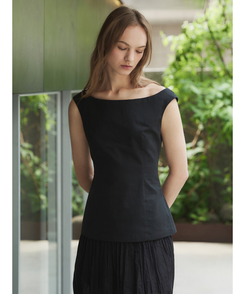 LETQSTUDIO(レチケットスタジオ)の「オフショルダーリネンブラウス、ブラック(シャツ/ブラウス・レディース・その他・SMALL/MEDIUM)」の1枚目の写真