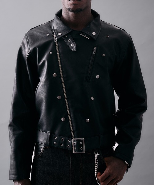 ANDER HUNK(アンダーハンク)の「Metal Button Double Riders Jacket/メタルボタンダブルライダースジャケット(ライダースジャケット・メンズ・ブラック・MEDIUM/SMALL/LARGE)」の2枚目の写真