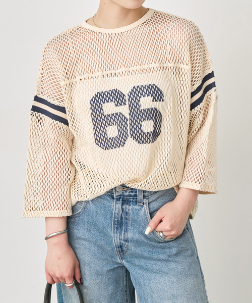Spick & Span（スピックアンドスパン）の「《別注》athletic wear MASON メッシュフットボール*（Tシャツ/カットソー・レディース・ネイビー/アイボリー・FREE）」の2枚目の写真