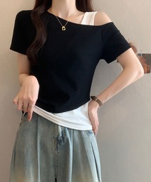 レイヤード風 ワンショルダーデザインTシャツ