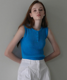 Round Button Knit Sleeveless (Blue)