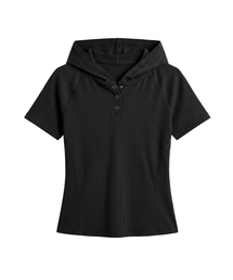 SLIM HENLEY HOODIE SHORT SLEEVE (BLACK)