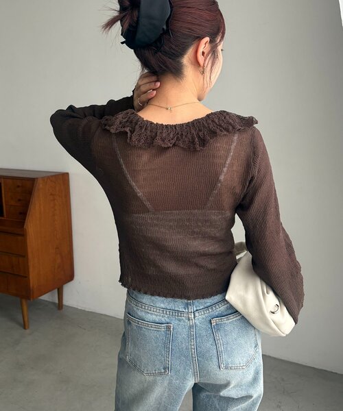 CAPRICIEUX LE'MAGE（カプリシューレマージュ）の「レースフリルカーディガン（Tシャツ/カットソー・レディース・ミント/ブラウン/ホワイト・FREE）」の8枚目の写真