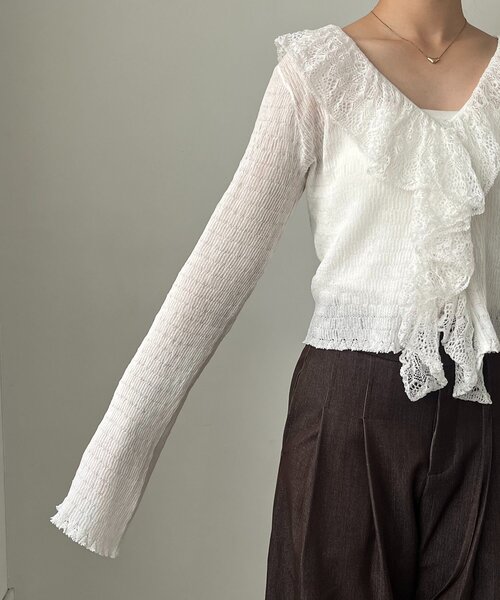 CAPRICIEUX LE'MAGE（カプリシューレマージュ）の「レースフリルカーディガン（Tシャツ/カットソー・レディース・ミント/ブラウン/ホワイト・FREE）」の17枚目の写真