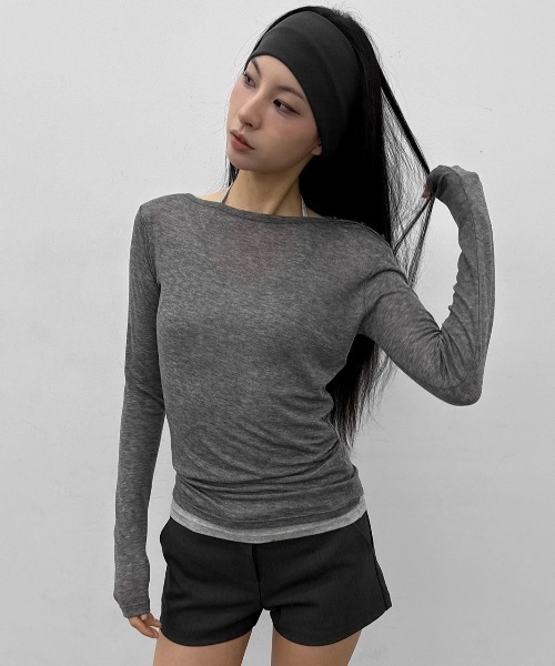 BLACKUP（ブラックアップ）の「[MADE] ケレンオフショルダーテンセル長袖Tシャツ（Tシャツ/カットソー・レディース・グレー/グレイッシュベージュ/ミント・FREE）」の2枚目の写真