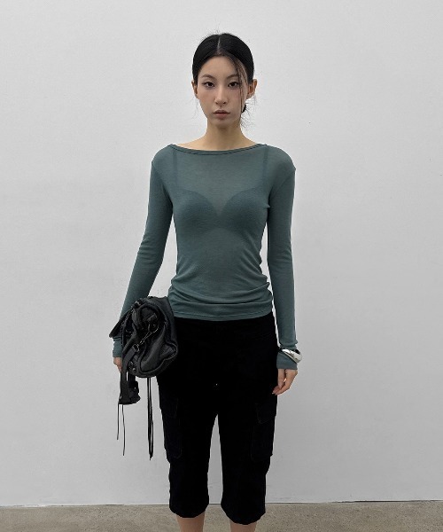 BLACKUP（ブラックアップ）の「[MADE] ケレンオフショルダーテンセル長袖Tシャツ（Tシャツ/カットソー・レディース・グレー/グレイッシュベージュ/ミント・FREE）」の15枚目の写真