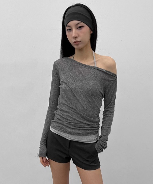 BLACKUP（ブラックアップ）の「[MADE] ケレンオフショルダーテンセル長袖Tシャツ（Tシャツ/カットソー・レディース・グレー/グレイッシュベージュ/ミント・FREE）」の20枚目の写真