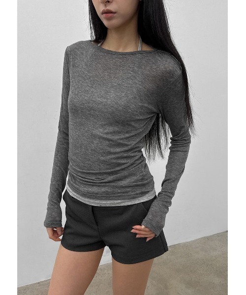 BLACKUP（ブラックアップ）の「[MADE] ケレンオフショルダーテンセル長袖Tシャツ（Tシャツ/カットソー・レディース・グレー/グレイッシュベージュ/ミント・FREE）」の18枚目の写真