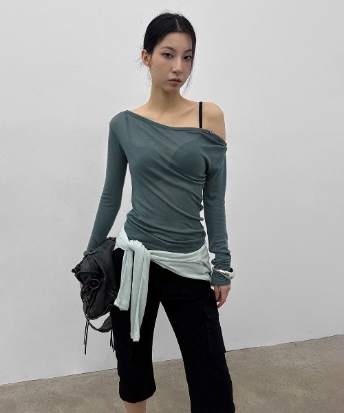 BLACKUP（ブラックアップ）の「[MADE] ケレンオフショルダーテンセル長袖Tシャツ（Tシャツ/カットソー・レディース・グレー/グレイッシュベージュ/ミント・FREE）」の14枚目の写真