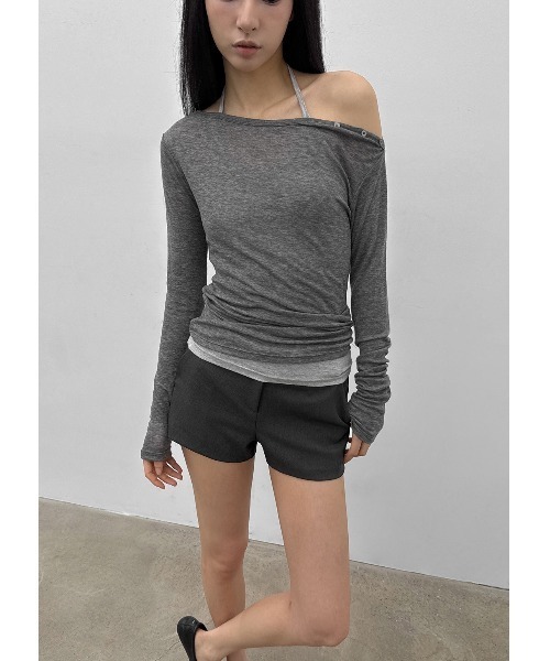 BLACKUP（ブラックアップ）の「[MADE] ケレンオフショルダーテンセル長袖Tシャツ（Tシャツ/カットソー・レディース・グレー/グレイッシュベージュ/ミント・FREE）」の19枚目の写真