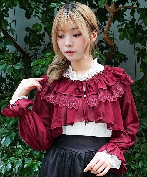 axes femme POETIQUE（アクシーズファムポエティック）の「２ＷＡＹシアーボレロ（カーディガン/ボレロ・レディース・ブルー/ワイン/ホワイト・MEDIUM）」の12枚目の写真