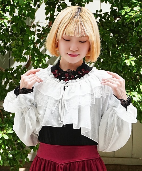 axes femme POETIQUE（アクシーズファムポエティック）の「２ＷＡＹシアーボレロ（カーディガン/ボレロ・レディース・ブルー/ワイン/ホワイト・MEDIUM）」の15枚目の写真