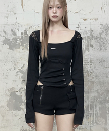 ETRE AU SOMMET（エトレオソメ）の「Bust Line Pintuck Detail Long Sleeve (Black)（Tシャツ/カットソー）」