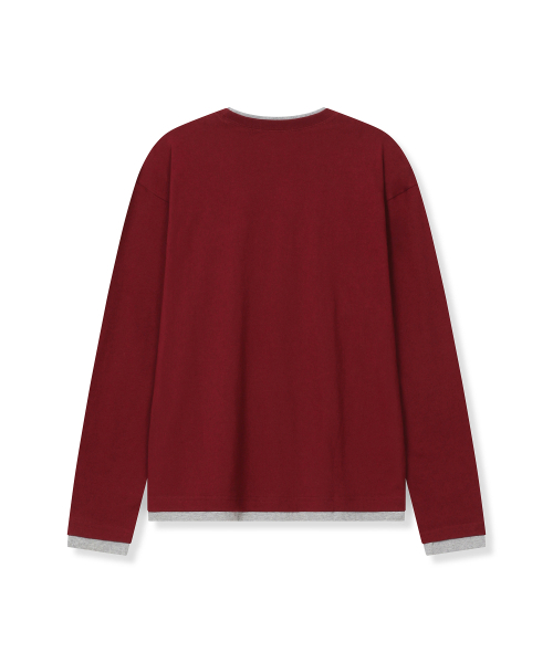 SLOW RECORD HOUSE（スローレコードハウス）の「配色レイヤードロングスリーブTシャツ_バーガンディ（Tシャツ/カットソー・レディース・その他・2/1）」の2枚目の写真