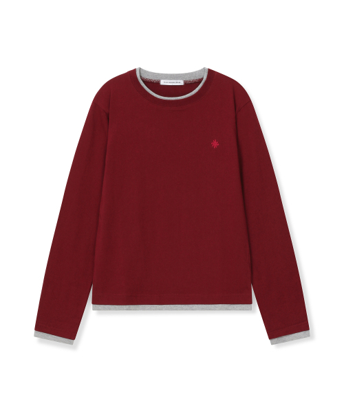 SLOW RECORD HOUSE（スローレコードハウス）の「配色レイヤードロングスリーブTシャツ_バーガンディ（Tシャツ/カットソー・レディース・その他・2/1）」の3枚目の写真