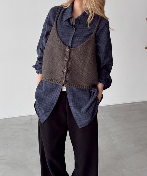 CANAL JEAN(キャナルジーン)の「El mar ダークチェックロングシャツ(シャツ/ブラウス・レディース・ネイビー・ONE SIZE)」の6枚目の写真