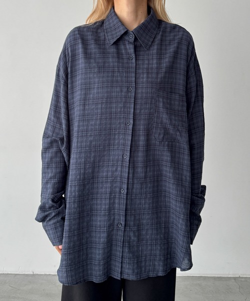 CANAL JEAN(キャナルジーン)の「El mar ダークチェックロングシャツ(シャツ/ブラウス・レディース・ネイビー・ONE SIZE)」の7枚目の写真