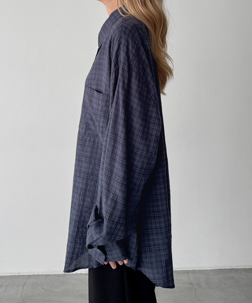 CANAL JEAN(キャナルジーン)の「El mar ダークチェックロングシャツ(シャツ/ブラウス・レディース・ネイビー・ONE SIZE)」の8枚目の写真