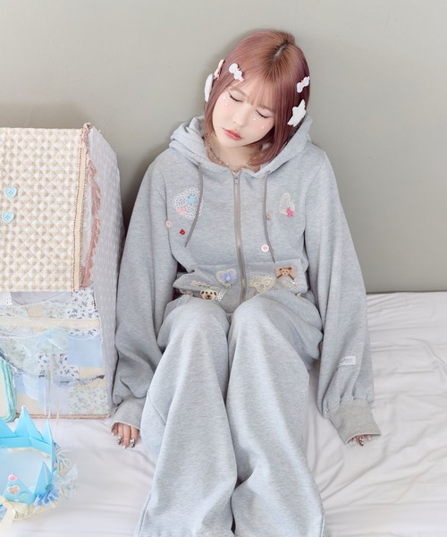 rumnel:(ルムネル)の「ロゴ刺繍裏起毛デコスウェットパンツ / Deco Fleece-Lined Sweatpants with Embroidered Logo(スウェットパンツ・レディース・グレー/ブラック/ピンク・FREE)」の12枚目の写真