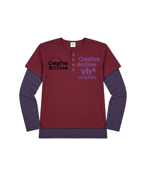 VENHIT（ベンヒット）の「Creative ストライプレイヤード ルーズフィットスリーブ（Tシャツ/カットソー・レディース・スカイブルー/ブラック/バーガンディー・FREE）」の3枚目の写真