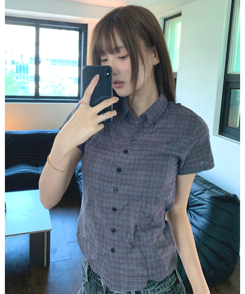 HAVISM(ヘビズム)の「CHECK 2-WAY COLLAR S/S SHIRTS(CHARCOAL)(シャツ/ブラウス・レディース・その他・SMALL/LARGE)」の1枚目の写真