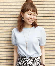 mysty woman | チュールパフスリーブネックレス付プルオーバー(Tシャツ/カットソー)